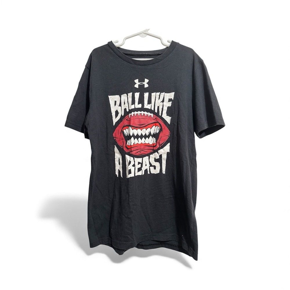 Under Armour Boy Youth  "Ball Like A Beast" Football Graphic T-shirt Dry Fit YL